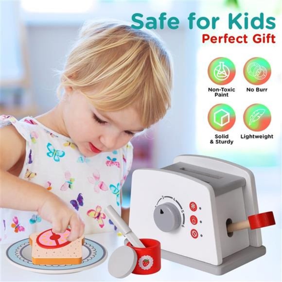 - Pop Up Kid’s Toaster Toy with Kitchen Accessories, 8 Pc. Set NIB - Picture 4 of 6